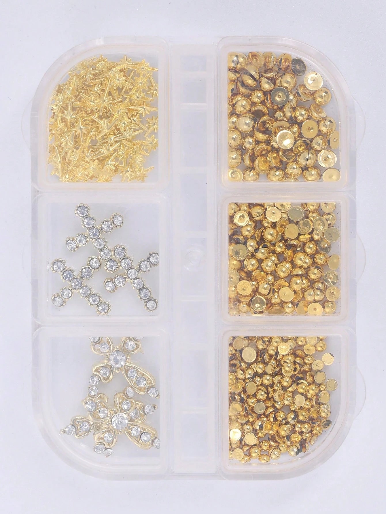 6Grids Gold Metal Nail Charms Set, Rhinestone Cross Nail Ornaments, Mini Star Studs Gold Round Metal Beads Nail Decoration, Vintage Y2K Nail Accessories For DIY Manicure Press On Nails, Halloween Nail