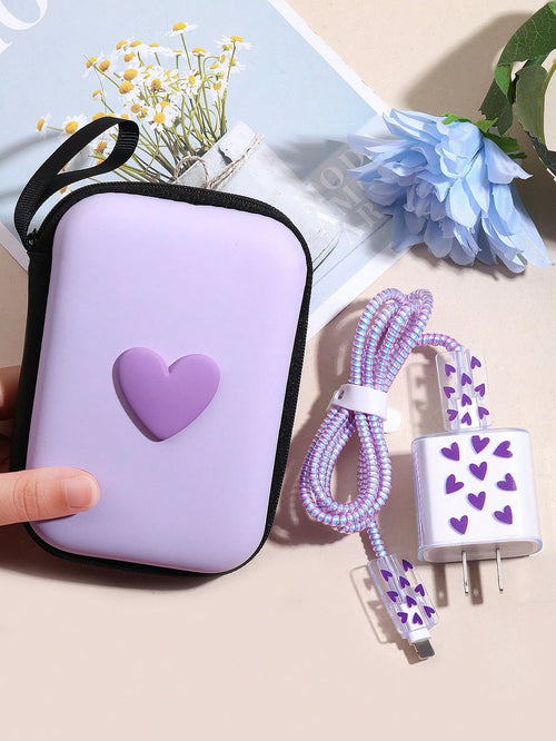 6pcs Eva Data Cable Storage Bag + Heart Shaped 1.5m Cable Winder & Clip, Tpu Charging Head Protector, Compatible With Iphone 12/13/14 Series, 20w Fast Charging Data Cable Cable Organizer