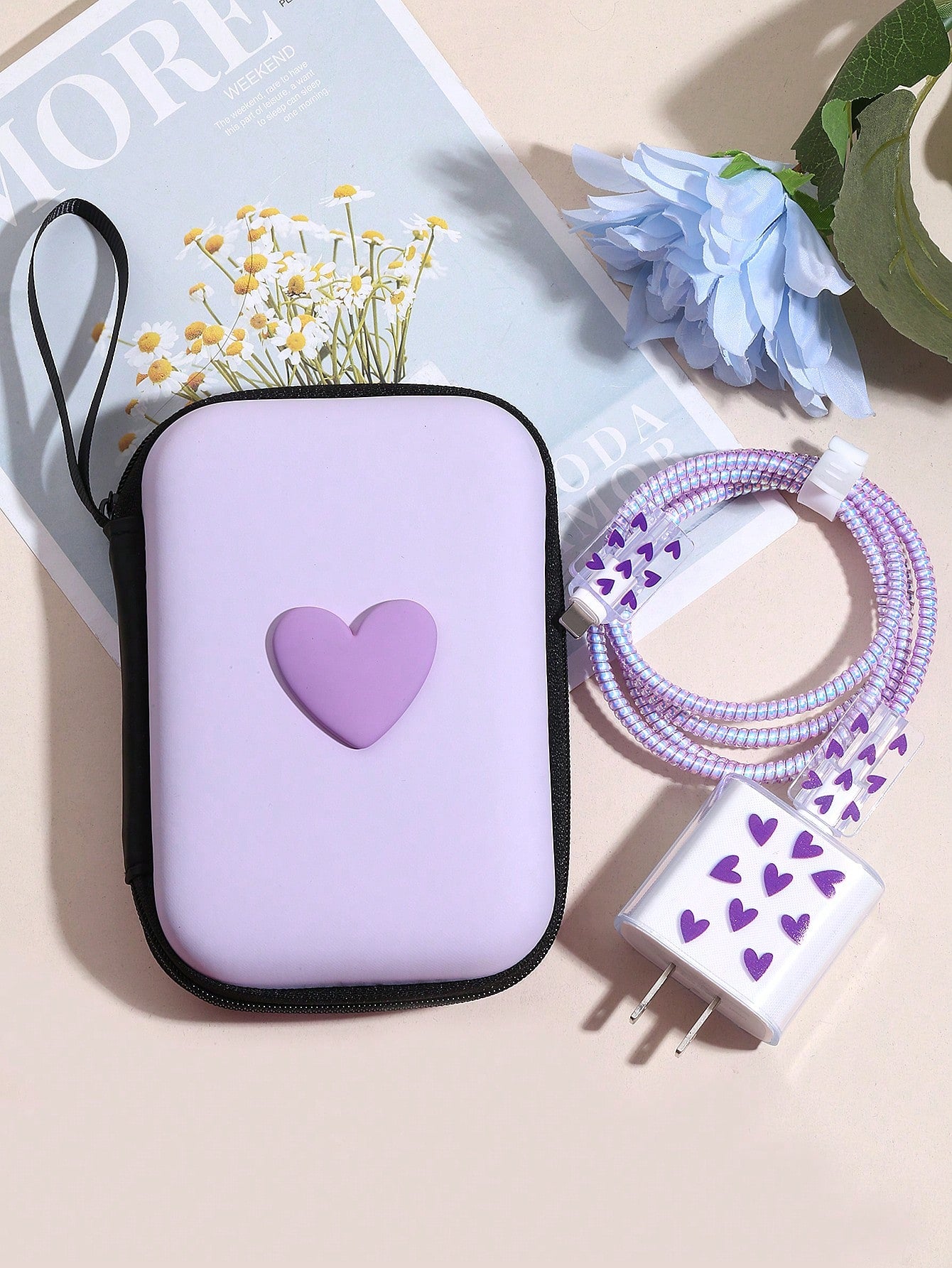 6pcs Eva Data Cable Storage Bag + Heart Shaped 1.5m Cable Winder & Clip, Tpu Charging Head Protector, Compatible With Iphone 12/13/14 Series, 20w Fast Charging Data Cable Cable Organizer