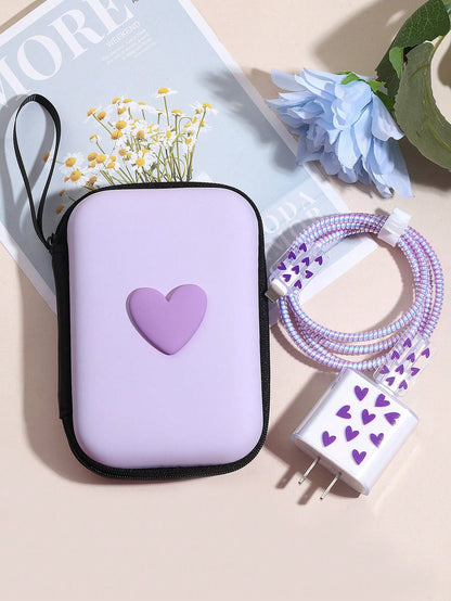 6pcs Eva Data Cable Storage Bag + Heart Shaped 1.5m Cable Winder & Clip, Tpu Charging Head Protector, Compatible With Iphone 12/13/14 Series, 20w Fast Charging Data Cable Cable Organizer