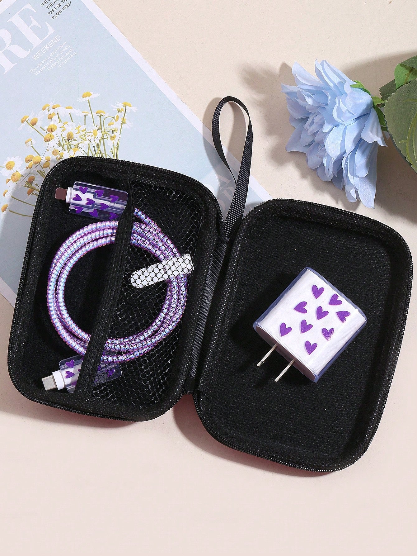 6pcs Eva Data Cable Storage Bag + Heart Shaped 1.5m Cable Winder & Clip, Tpu Charging Head Protector, Compatible With Iphone 12/13/14 Series, 20w Fast Charging Data Cable Cable Organizer