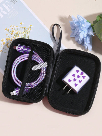 6pcs Eva Data Cable Storage Bag + Heart Shaped 1.5m Cable Winder & Clip, Tpu Charging Head Protector, Compatible With Iphone 12/13/14 Series, 20w Fast Charging Data Cable Cable Organizer