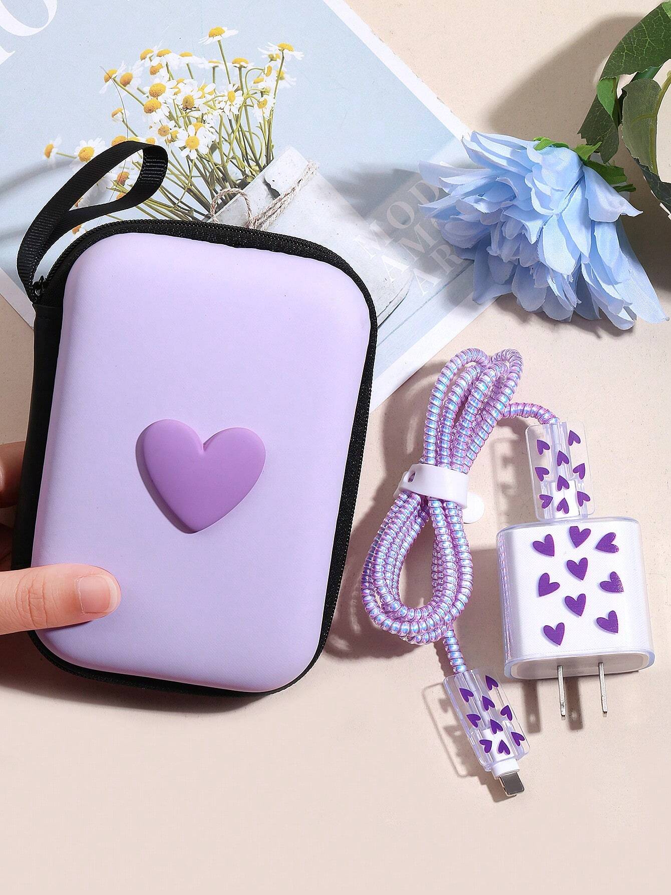 6pcs Eva Data Cable Storage Bag + Heart Shaped 1.5m Cable Winder & Clip, Tpu Charging Head Protector, Compatible With Iphone 12/13/14 Series, 20w Fast Charging Data Cable Cable Organizer