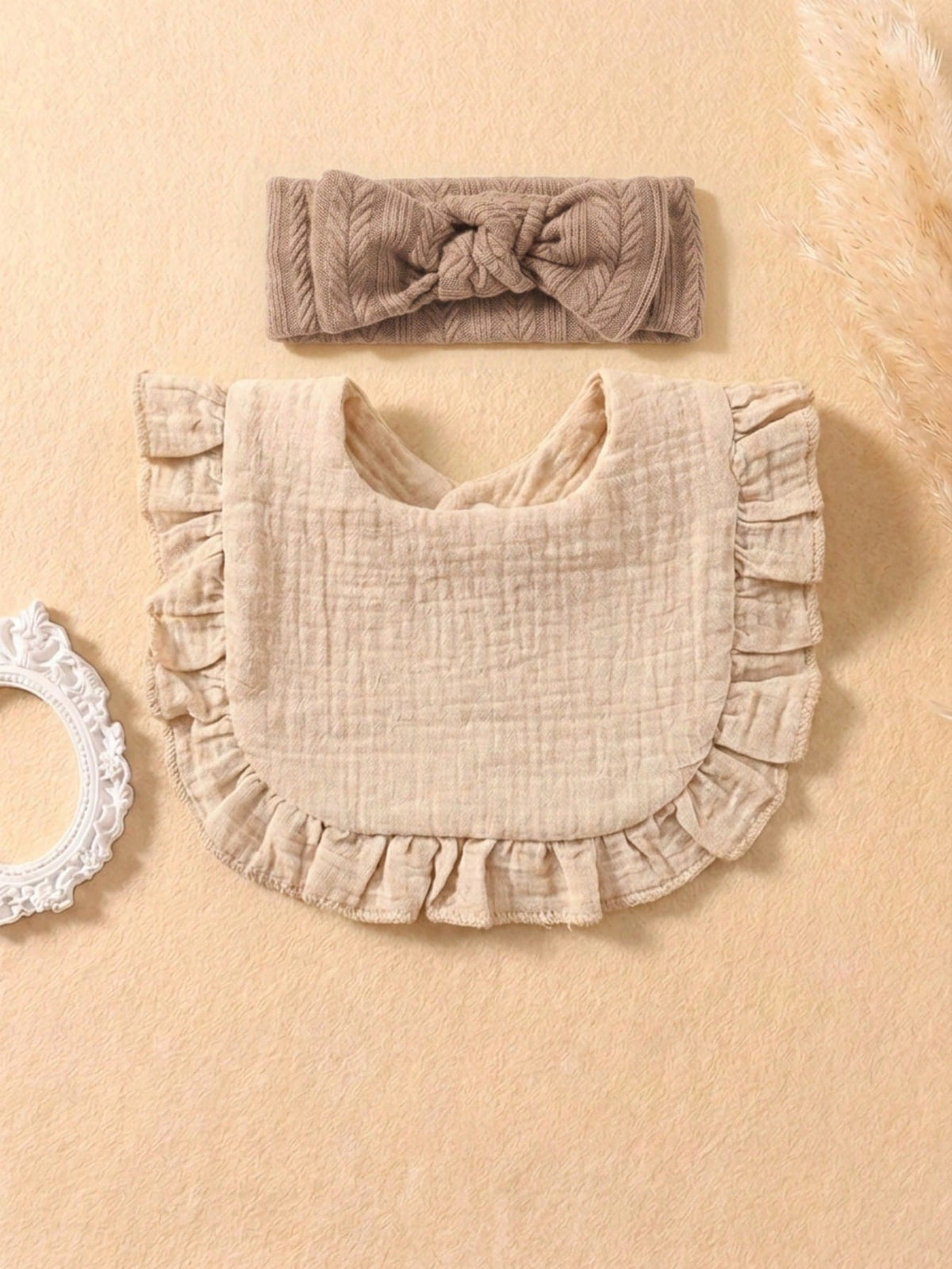 6PCS Girls Princess Summer Fresh Color Cute Ruffle Baby Bibs, Soft Skin-Friendly Baby Bow Headband, Newborn Fontanelle Protection Hair Accessory, Suitable For Daily Versatile Wear