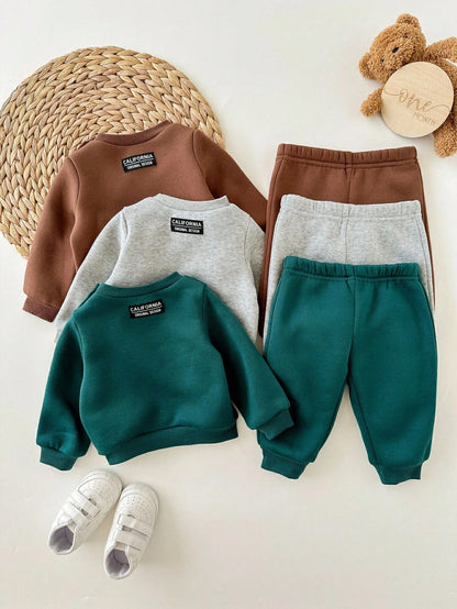 6pcs-Piece Set Newborn Baby Boy Casual Round-Neck And Trousers With Patch,Green,Autumn,Modest,Family Matching Toddler Fall Sweatpants Set Winter