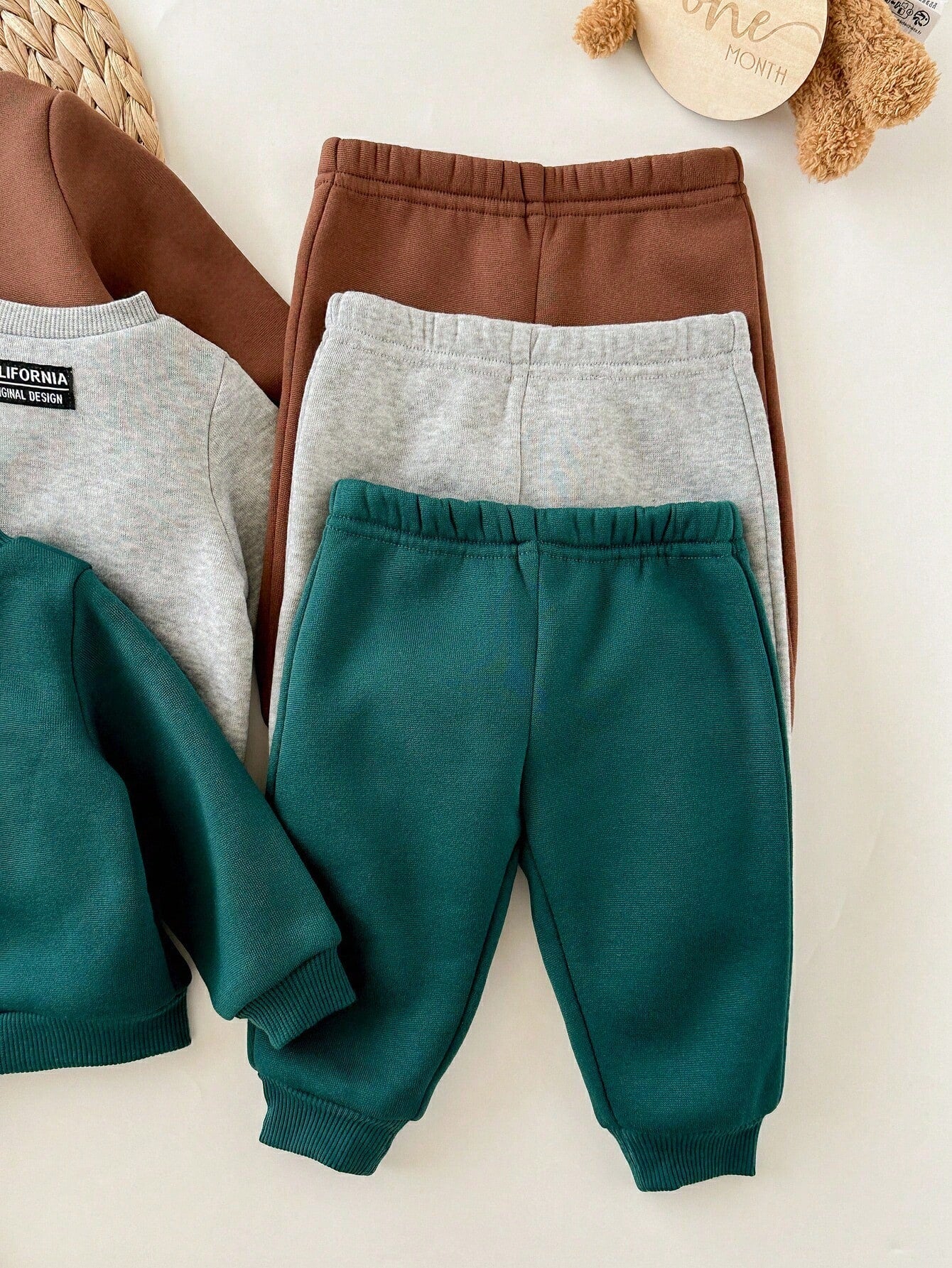 6pcs-Piece Set Newborn Baby Boy Casual Round-Neck And Trousers With Patch,Green,Autumn,Modest,Family Matching Toddler Fall Sweatpants Set Winter