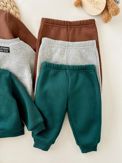 6pcs-Piece Set Newborn Baby Boy Casual Round-Neck And Trousers With Patch,Green,Autumn,Modest,Family Matching Toddler Fall Sweatpants Set Winter