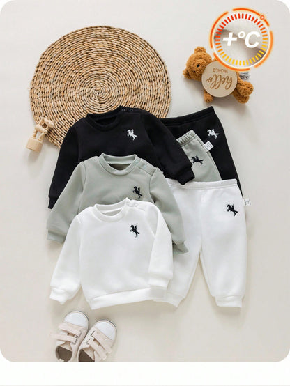 6pcs-Piece Set Newborn Baby Boy Casual Round-Neck And Trousers With Patch,Green,Autumn,Modest,Family Matching Toddler Fall Sweatpants Set Winter