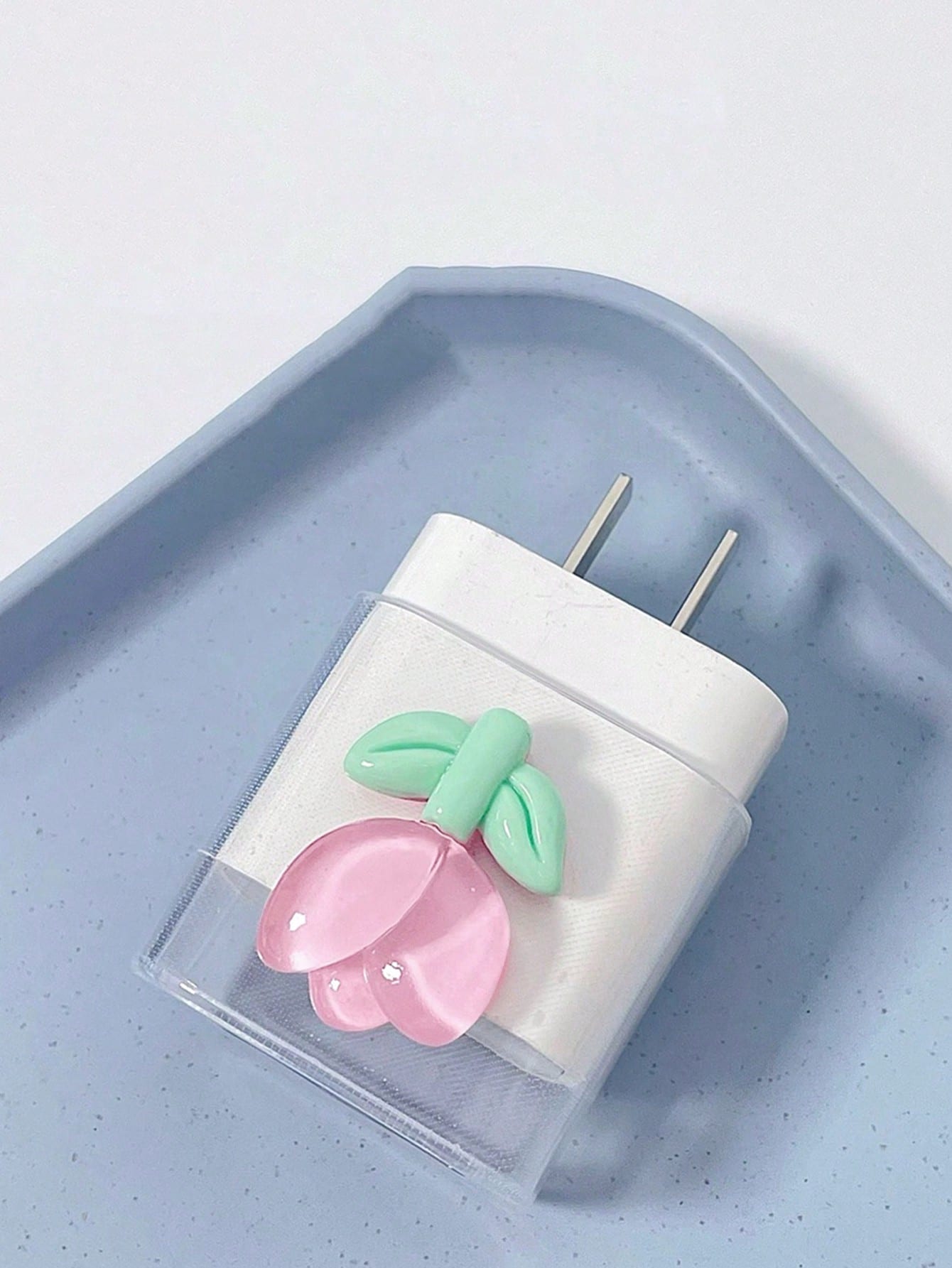 6pcs Pink/Light Purple Tulip Pattern Phone Charger Protective Case, Data Cable Organizer Pouch