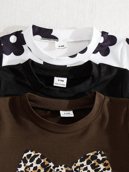 6pcs/Set Baby Girls Newborn Toddler 0-3 Years Spring Summer New Cute Bunny Solid & Striped T-Shirt Shorts Outfit Set