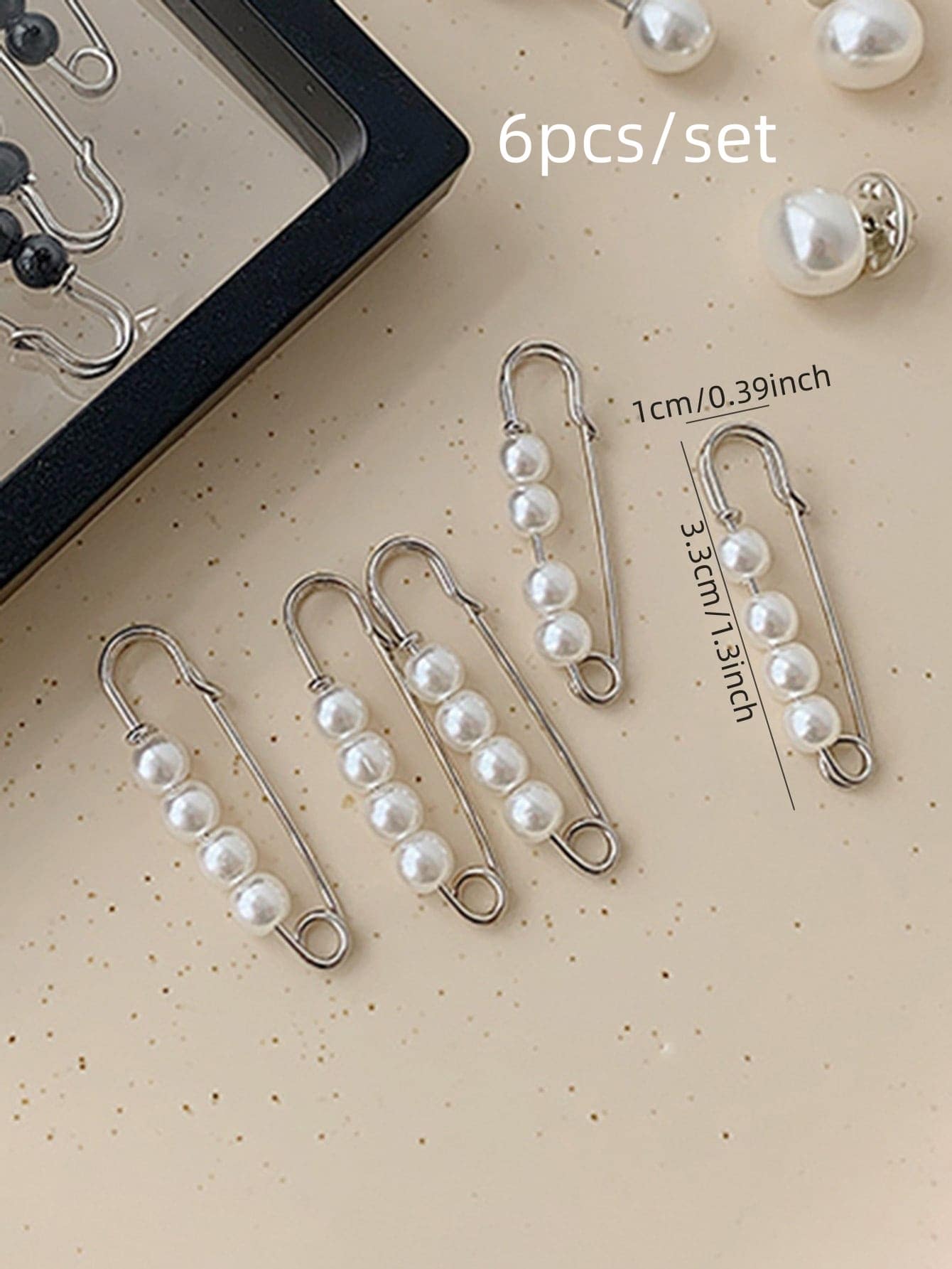6pcs/Set Zinc Alloy Pin, Modern Faux Pearl Decor Anti Slip Pin For Clothes