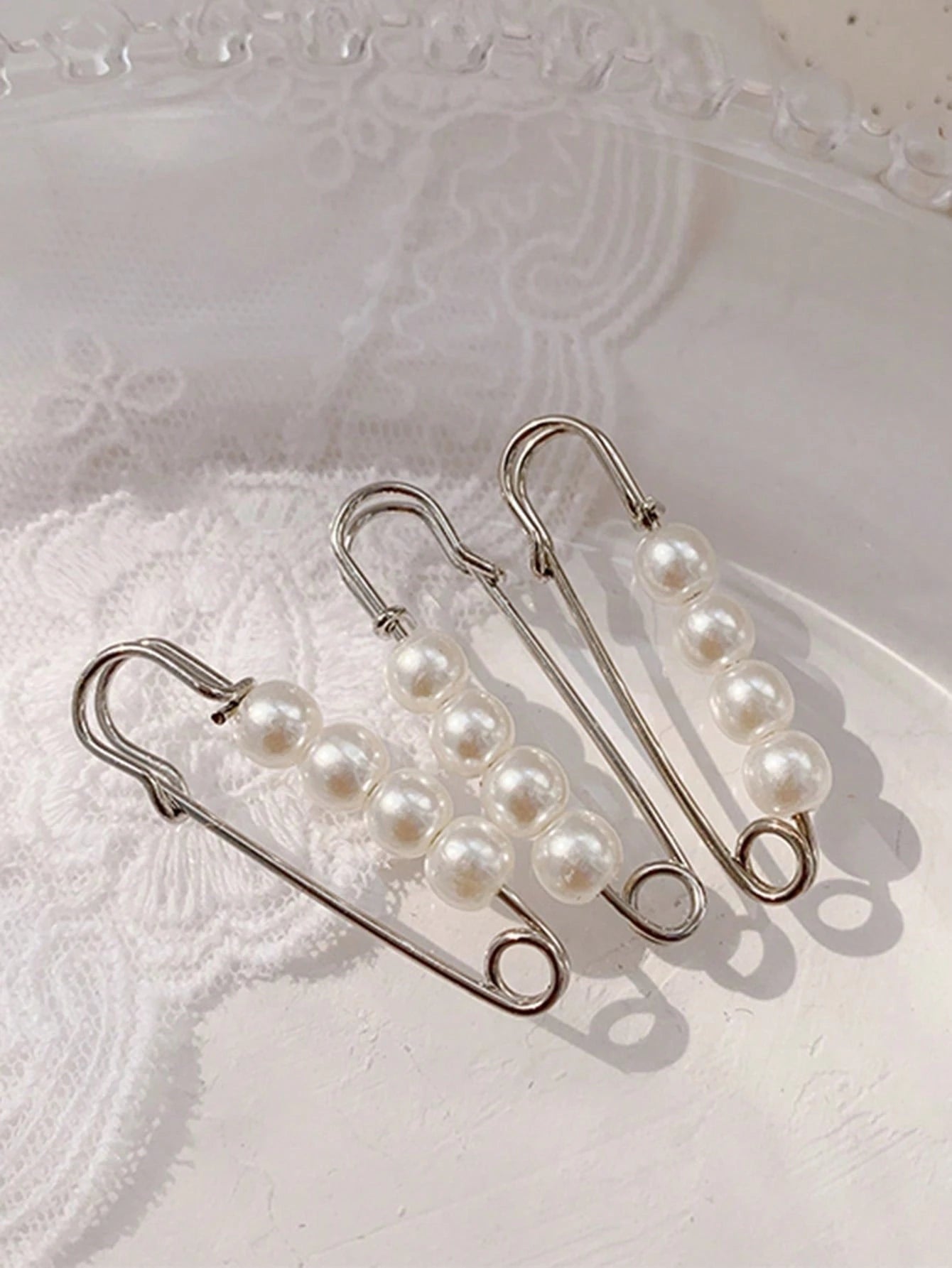 6pcs/Set Zinc Alloy Pin, Modern Faux Pearl Decor Anti Slip Pin For Clothes