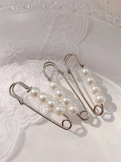 6pcs/Set Zinc Alloy Pin, Modern Faux Pearl Decor Anti Slip Pin For Clothes