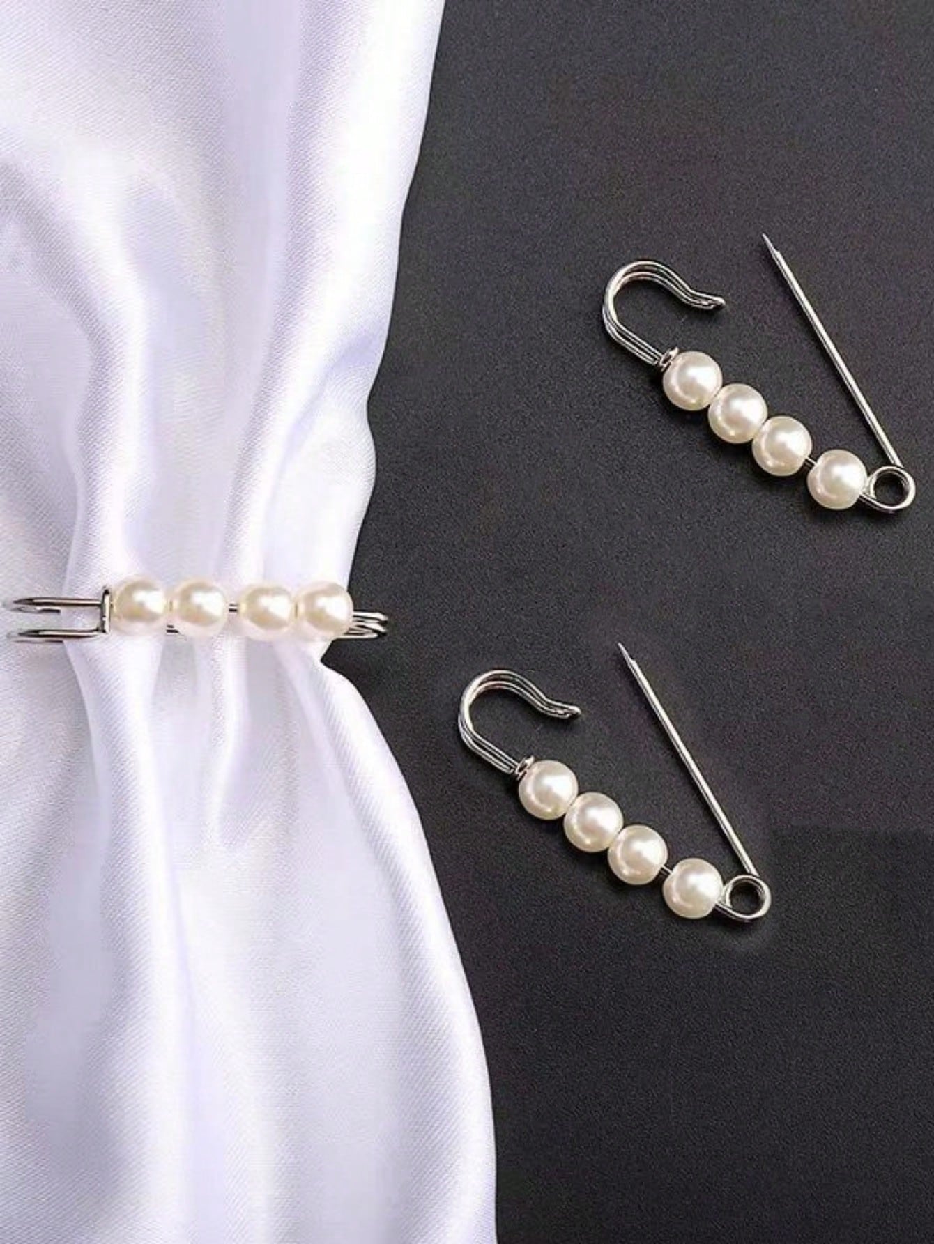 6pcs/Set Zinc Alloy Pin, Modern Faux Pearl Decor Anti Slip Pin For Clothes