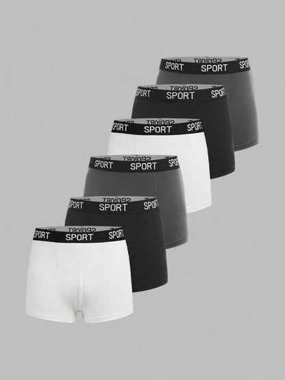 6pcs Teen Boy Simple Comfortable Letter Elastic Waist Briefs