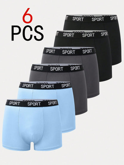 6pcs Teen Boy Simple Comfortable Letter Elastic Waist Briefs