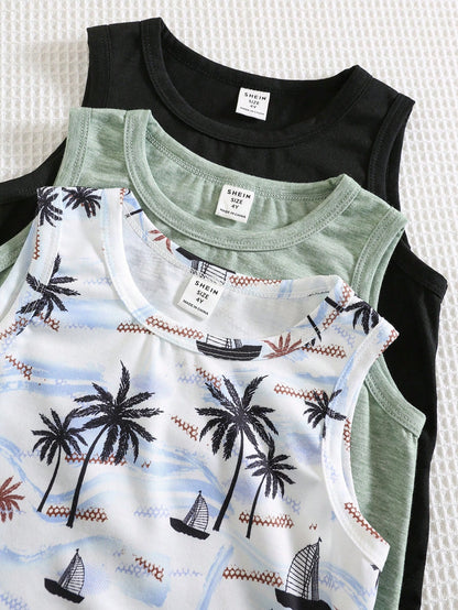 6pcs Tween Boys' Casual Solid Color Fitted Undershirt, White Sleeveless Vest, Suitable For Summer And Spring
