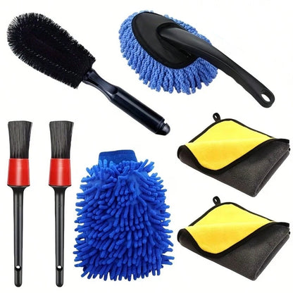 7/6/3pcs Car Detail Beauty Tool Set, Car Cleaning Tool Set, Interior Tool Brush, Vehicle Maintenance Tool Kit, Including Gap Brush, Cleaning Duster, Car Wash Towel, Dusting Brush, Chenille Gloves, Mul