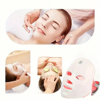 7-Color LED Light Mask- Rechargeable, USB-Powered With 400mAh Lithium Battery, Fragrance-Free, White- Ideal For Skin Care & Beauty Regimens, Light For Face
