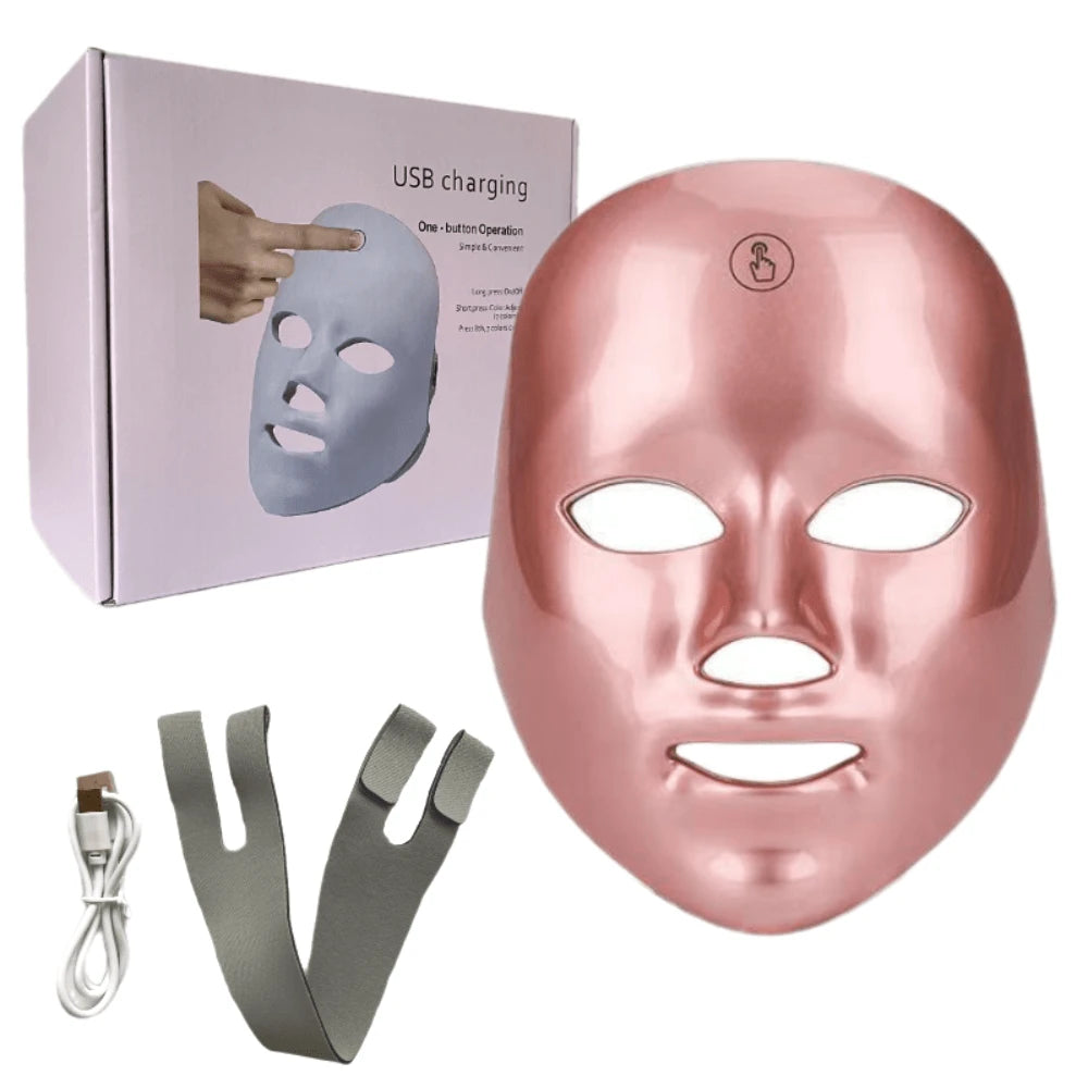 7-Color LED Light Mask- Rechargeable, USB-Powered With 400mAh Lithium Battery, Fragrance-Free, White- Ideal For Skin Care & Beauty Regimens, Light For Face