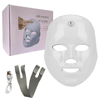 7-Color LED Light Mask- Rechargeable, USB-Powered With 400mAh Lithium Battery, Fragrance-Free, White- Ideal For Skin Care & Beauty Regimens, Light For Face