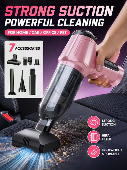 7-In-1 Portable Wireless Vacuum Cleaner, 2400mAh Rechargeable Battery High-Power Mini Vacuum, Compressor Air Blower And Pump Handheld Vacuum With Brushless Motor Suitable For Car, Home, Office, Campin