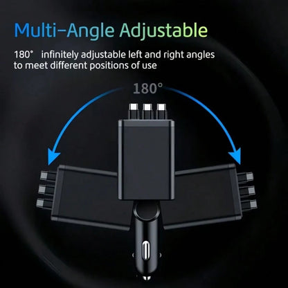 7-In-1 Retractable Car Charger- Features 3Retractable Type-C Cables, Fast Charging Ports,And LED Digital Display; Supports 180° AngleAdjustment| Compact In-Car ChargingSolution With Retractable Cord