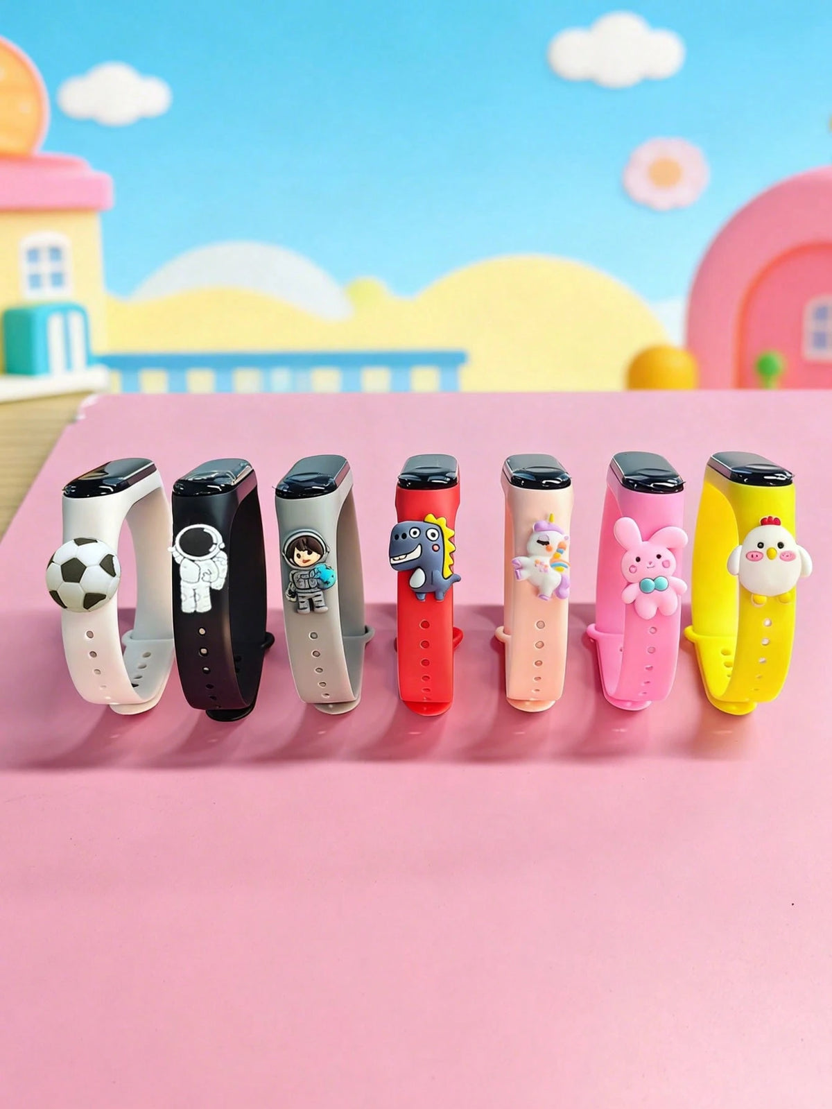 7pcs Kids LED Touch Screen Electronic Watch With Cute 3D Cartoon Pendant, 7 Color Options, Time & Date Display, Suitable For Birthday, Christmas, Holiday Gifts, Daily Wear, School, Sports