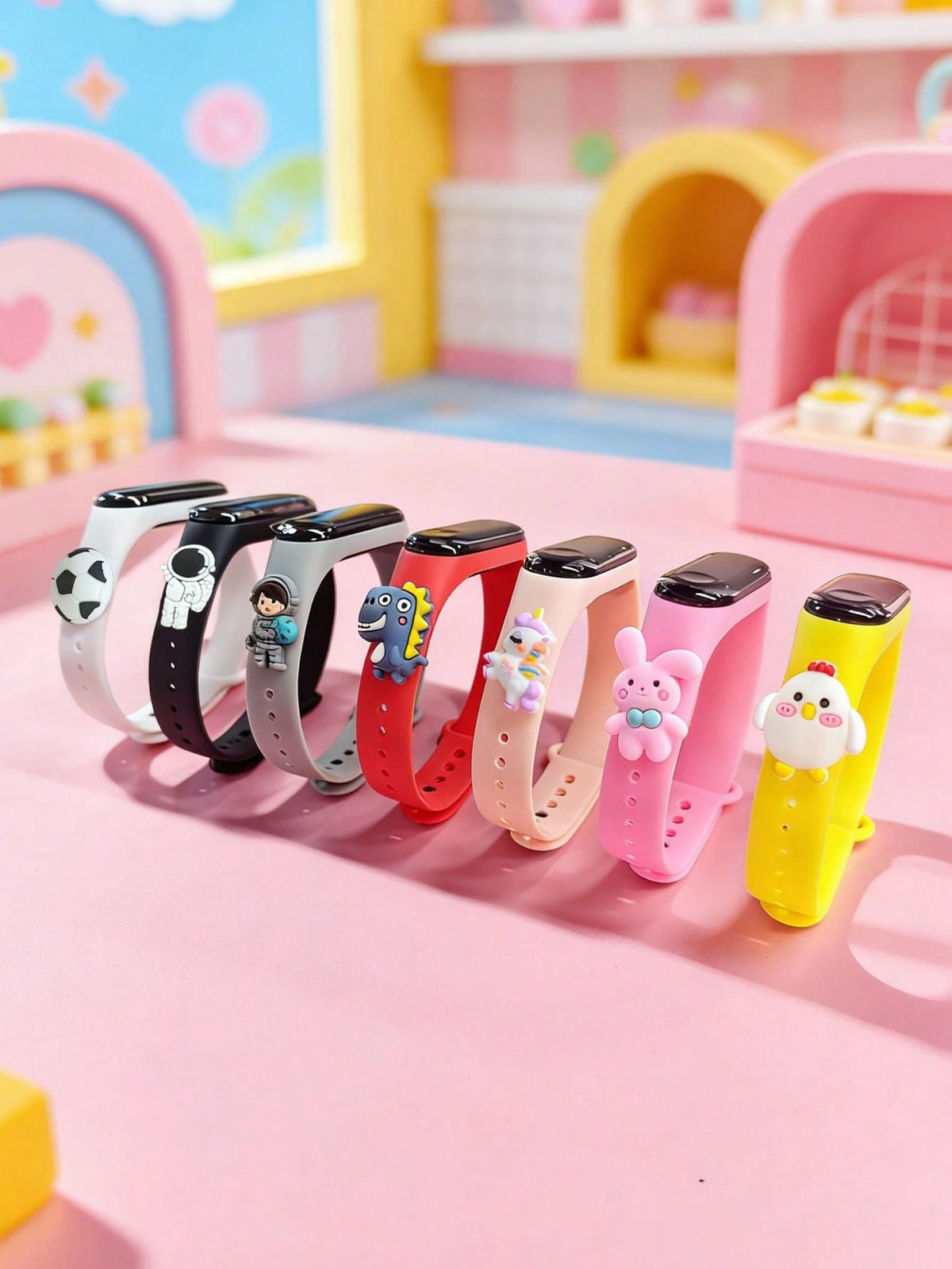 7pcs Kids LED Touch Screen Electronic Watch With Cute 3D Cartoon Pendant, 7 Color Options, Time & Date Display, Suitable For Birthday, Christmas, Holiday Gifts, Daily Wear, School, Sports