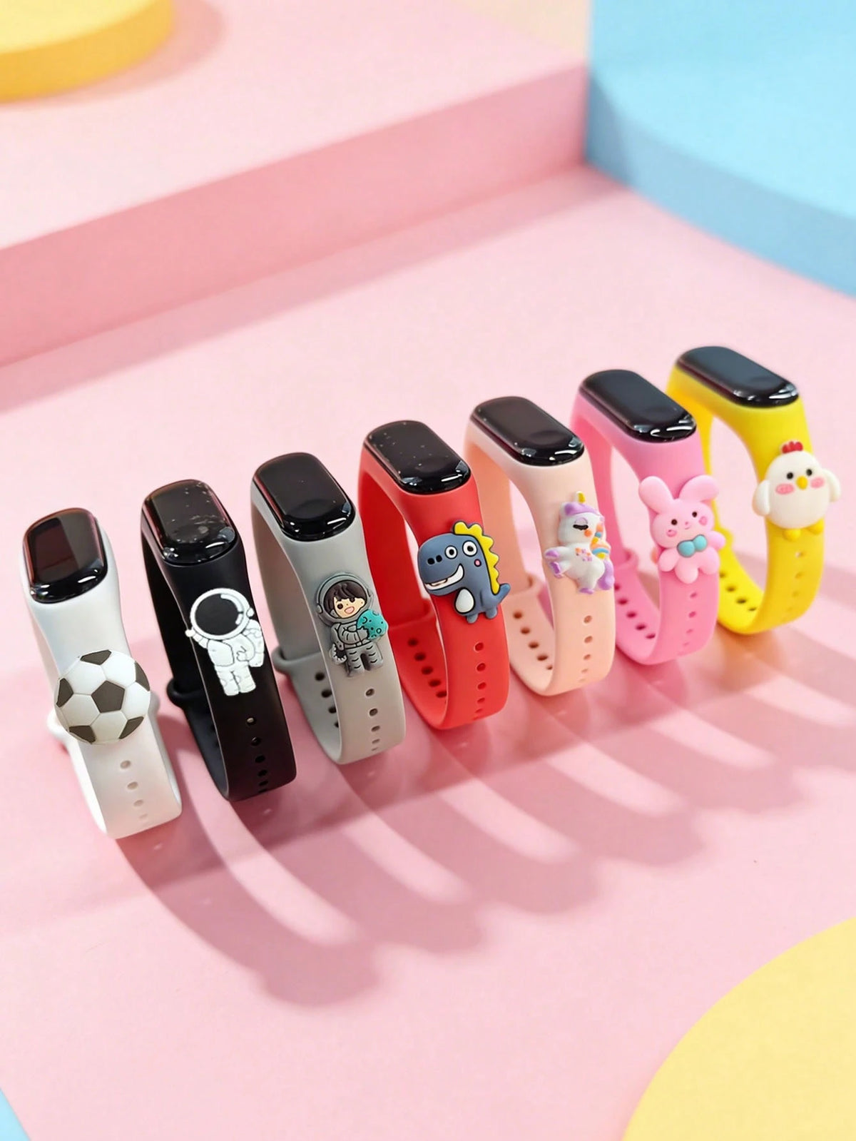 7pcs Kids LED Touch Screen Electronic Watch With Cute 3D Cartoon Pendant, 7 Color Options, Time & Date Display, Suitable For Birthday, Christmas, Holiday Gifts, Daily Wear, School, Sports