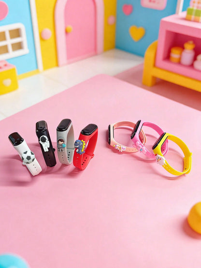 7pcs Kids LED Touch Screen Electronic Watch With Cute 3D Cartoon Pendant, 7 Color Options, Time & Date Display, Suitable For Birthday, Christmas, Holiday Gifts, Daily Wear, School, Sports