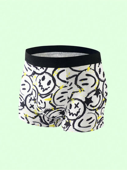 7pcs/Pack Boys' Game Console, Football, Rugby, Smiling Face Pattern Comfortable Growing Boxer Briefs Black Purple Summer Night Athletic