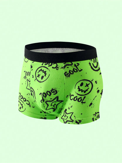 7pcs/Pack Boys' Game Console, Football, Rugby, Smiling Face Pattern Comfortable Growing Boxer Briefs Black Purple Summer Night Athletic