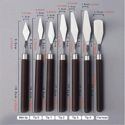 7pcs Professional Palette Knives, Stainless Steel Oil Brushes For Painting, Paint Scrapers, Oil Painting Palette Knives, Stainless Steel Paint Scrapers,Back To School,School Supplies