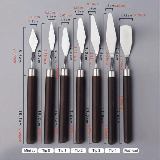 7pcs Professional Palette Knives, Stainless Steel Oil Brushes For Painting, Paint Scrapers, Oil Painting Palette Knives, Stainless Steel Paint Scrapers,Back To School,School Supplies