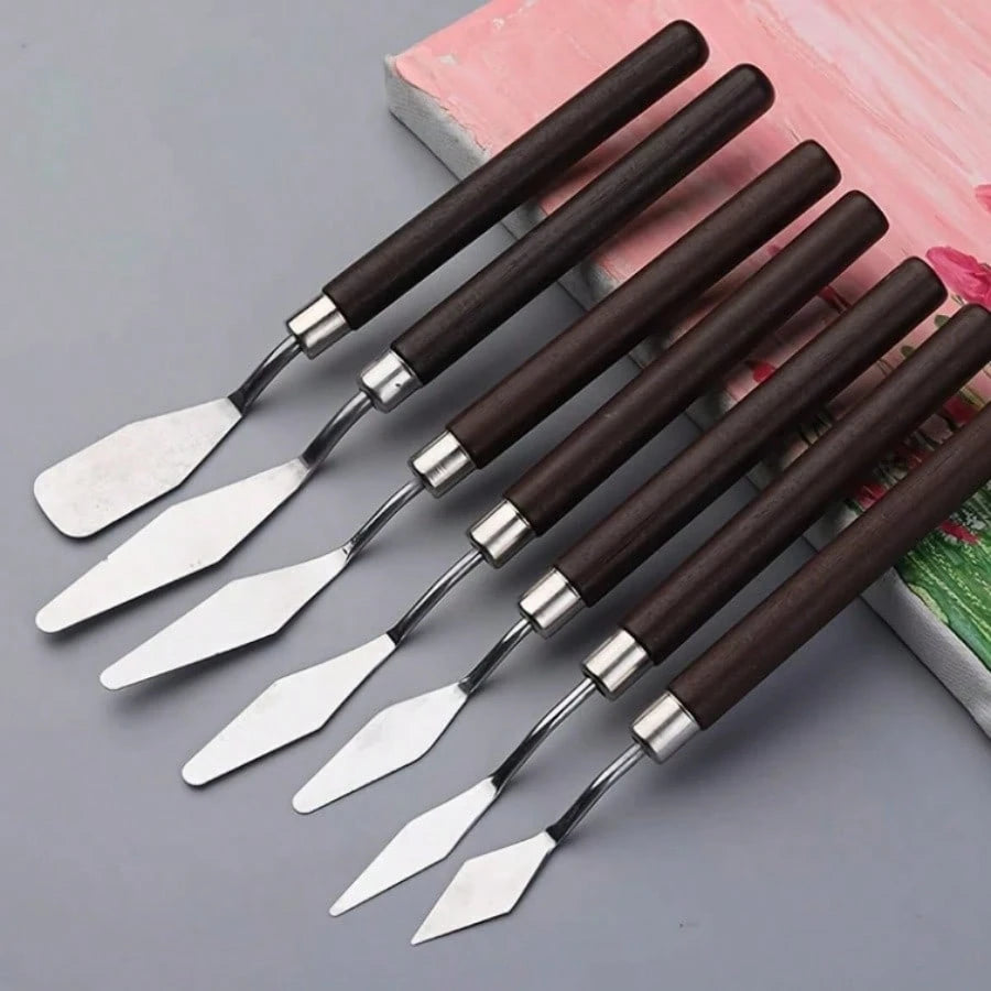 7pcs Professional Palette Knives, Stainless Steel Oil Brushes For Painting, Paint Scrapers, Oil Painting Palette Knives, Stainless Steel Paint Scrapers,Back To School,School Supplies