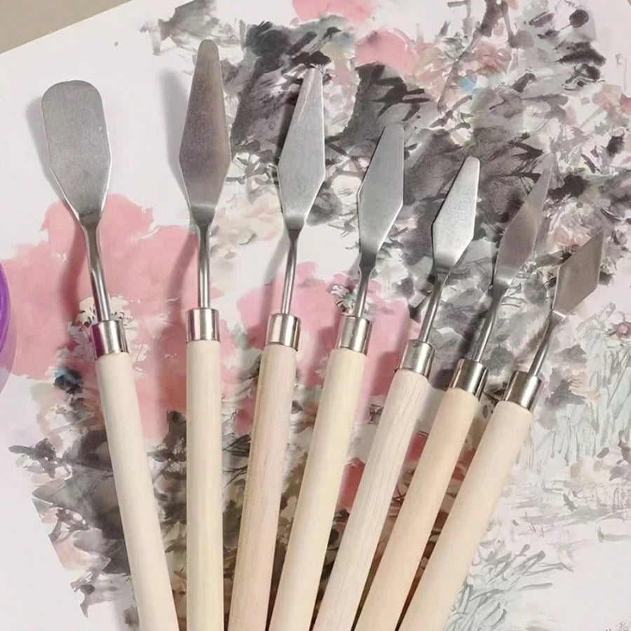 7pcs Professional Palette Knives, Stainless Steel Oil Brushes For Painting, Paint Scrapers, Oil Painting Palette Knives, Stainless Steel Paint Scrapers,Back To School,School Supplies