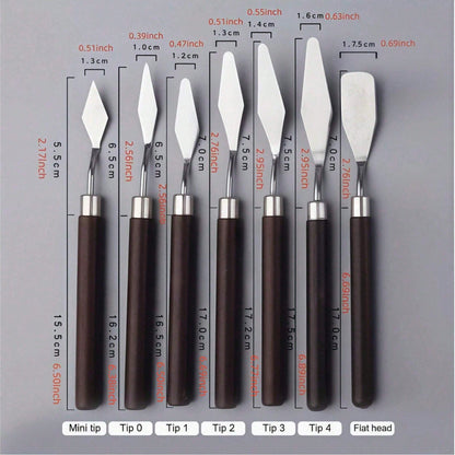 7pcs Professional Palette Knives, Stainless Steel Oil Brushes For Painting, Paint Scrapers, Oil Painting Palette Knives, Stainless Steel Paint Scrapers,Back To School,School Supplies