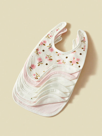 7pcs/Set Baby Bibs, Breathable Absorbent Ditsy Floral & Bow Pattern Burp Cloths For Baby Girls, Spring/Summer