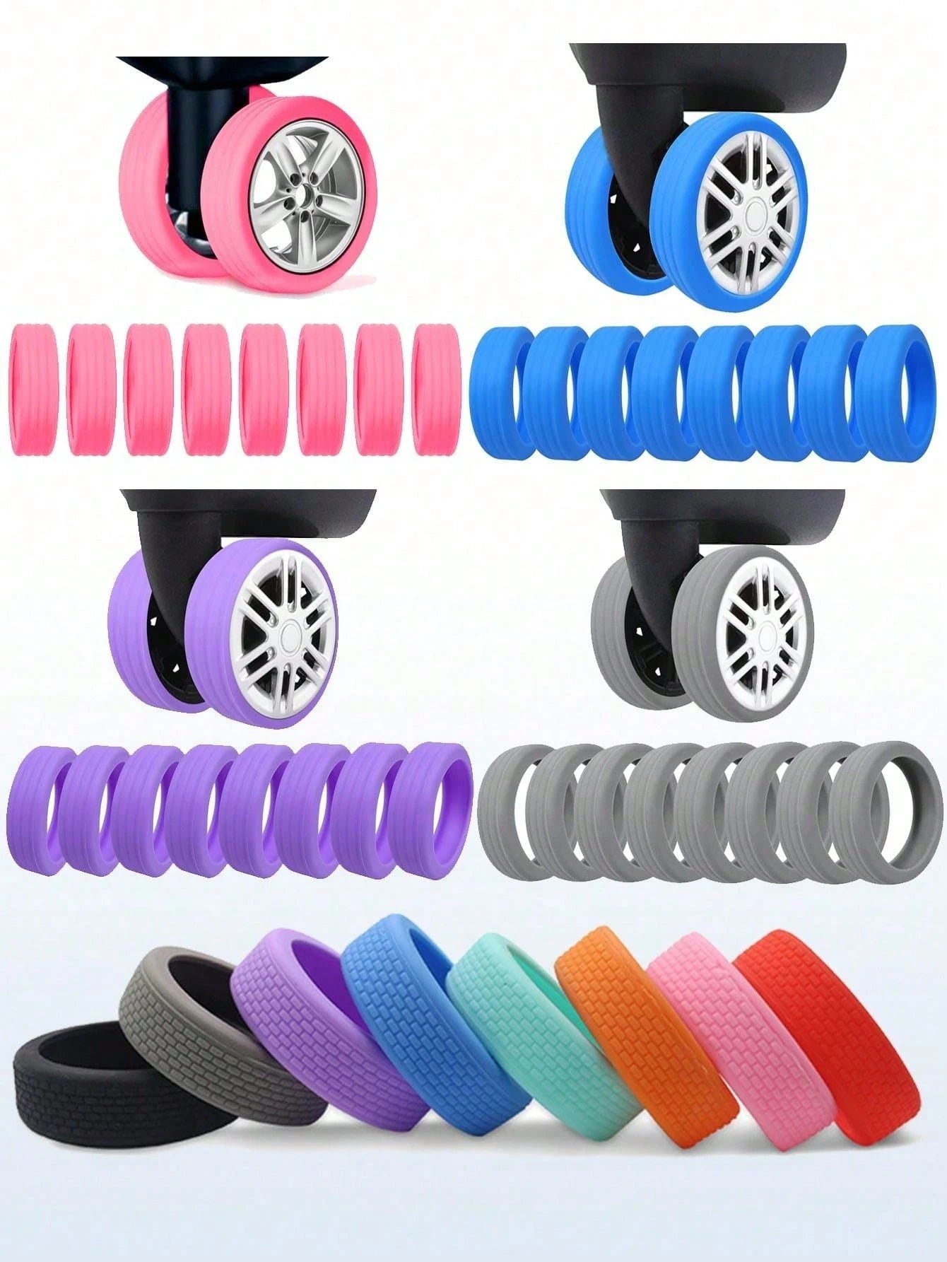 8/4/1pc Unisex Luggage Wheel Protective Covers: Shockproof, Silent, Noise-Reducing Silicone Protective Covers. Essential Travel Companion, Suitable For Various Travel, Family Camping, Beach Outings, S