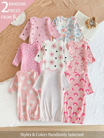 "8 Sets Random,Style 2 Set " Baby Girls Pajamas Crew Neck Long Sleeve NightgownFor Toddler,Breathable Skin-Friendly Home Wear Set