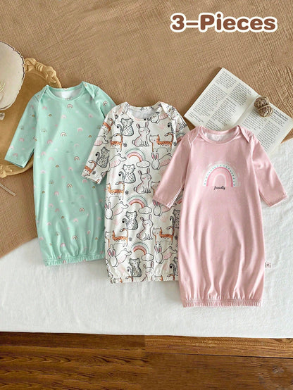 "8 Sets Random,Style 2 Set " Baby Girls Pajamas Crew Neck Long Sleeve NightgownFor Toddler,Breathable Skin-Friendly Home Wear Set