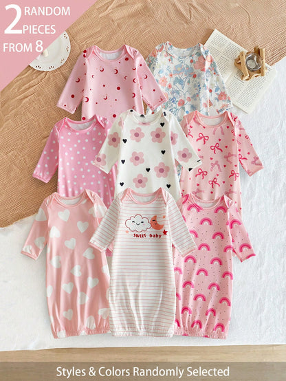 "8 Sets Random,Style 2 Set " Baby Girls Pajamas Crew Neck Long Sleeve NightgownFor Toddler,Breathable Skin-Friendly Home Wear Set
