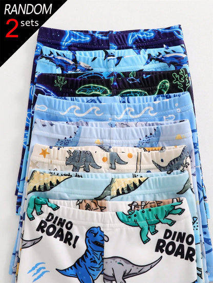 8 Sets Randomly Sent 2 Sets]Baby Boys Pajamas Cute Dinosaur Ocean Creature Dinosaur Print Short Sleeve Shorts Knit Comfortable Soft Snug Fit Pajama Homewear Set
