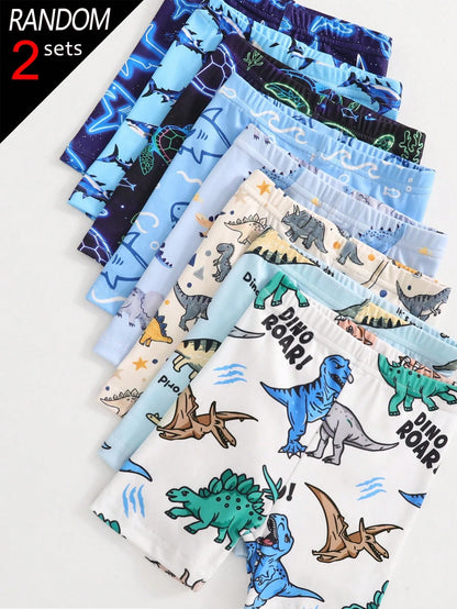 8 Sets Randomly Sent 2 Sets]Baby Boys Pajamas Cute Dinosaur Ocean Creature Dinosaur Print Short Sleeve Shorts Knit Comfortable Soft Snug Fit Pajama Homewear Set
