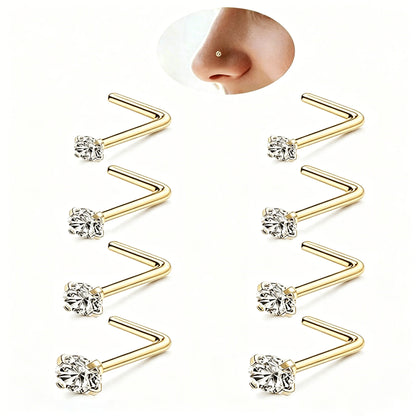 8pcs 316L Stainless Steel Hypoallergenic Nose Studs, Cork Screw Nose Rings For Women, Cubic Zirconia Faux Diamond Top, Size 1.5mm 2mm 2.5mm 3mm