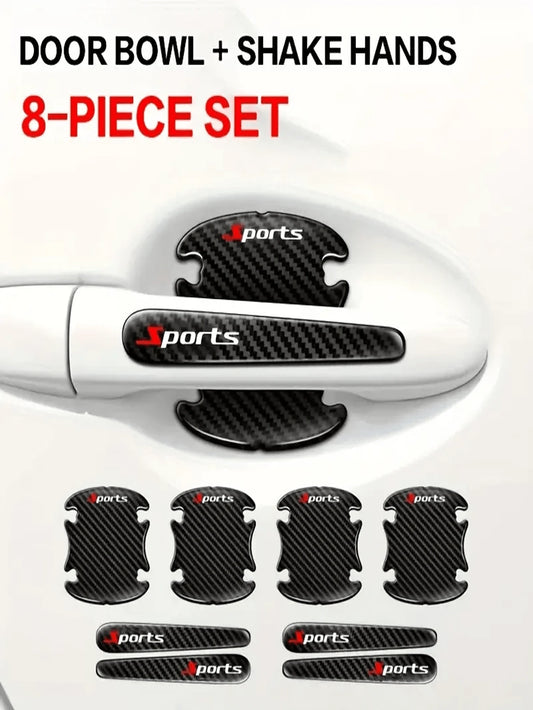 8pcs Auto Imitation Carbon Fiber Drip Glue Door Bowl Handle Protection Film Finish Anti-Scratch Door Anti-Collision Decorative Stickers