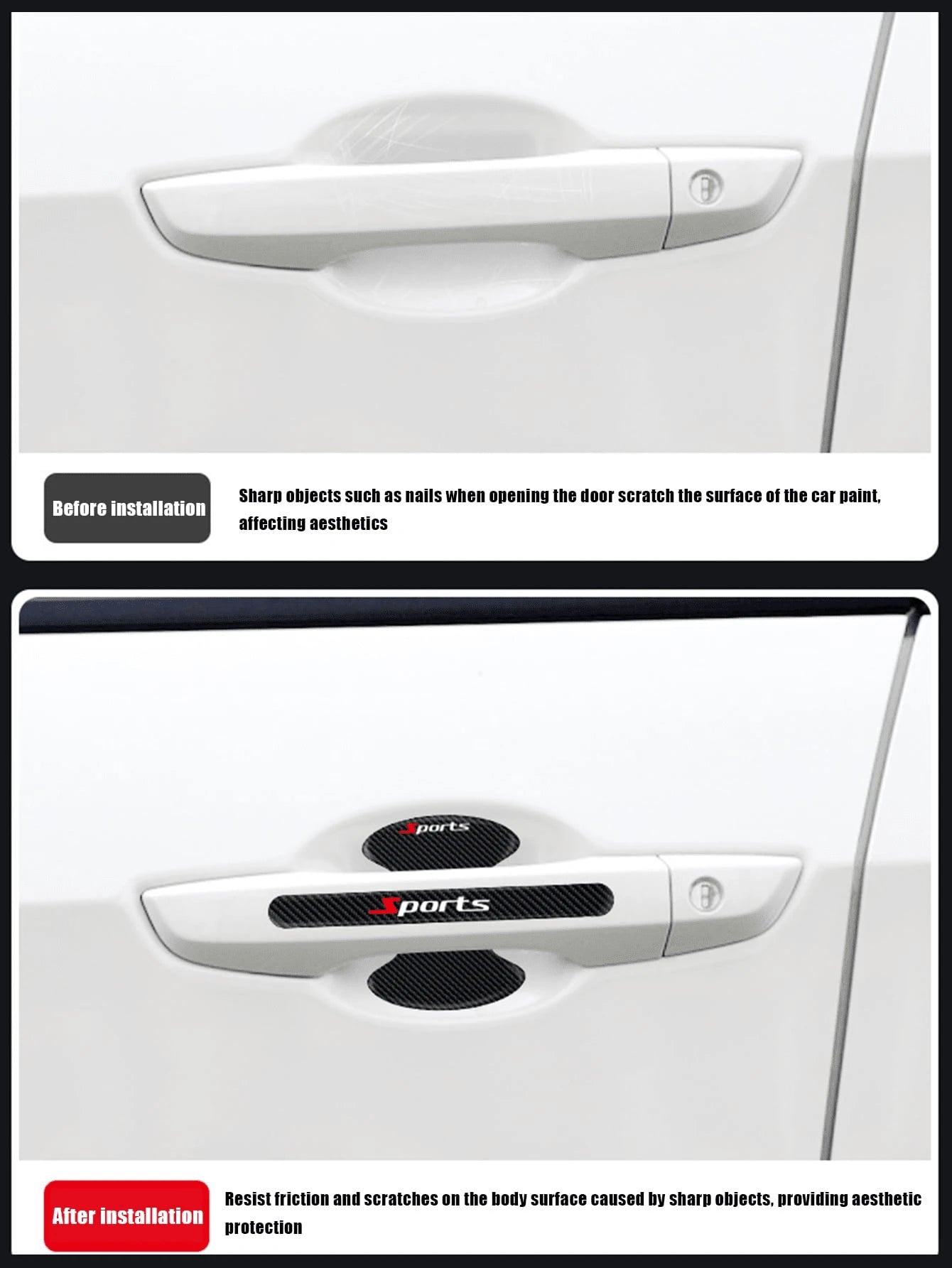8pcs Auto Imitation Carbon Fiber Drip Glue Door Bowl Handle Protection Film Finish Anti-Scratch Door Anti-Collision Decorative Stickers