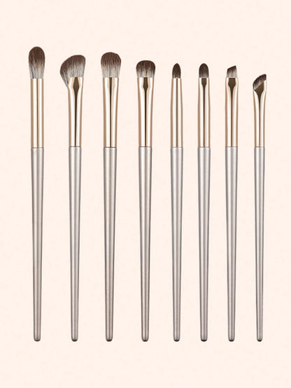 8pcs Champagne Gold Eyeshadow Brush Set, Soft Bristle Makeup Brush Set, Eye Makeup Brushes, Beginner Nose Shadow Blending Brush, Delicate Eyeliner Brush, Fine Pointed Eyebrow Brush, Makeup Tools Set,E