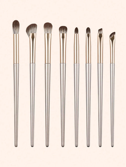 8pcs Champagne Gold Eyeshadow Brush Set, Soft Bristle Makeup Brush Set, Eye Makeup Brushes, Beginner Nose Shadow Blending Brush, Delicate Eyeliner Brush, Fine Pointed Eyebrow Brush, Makeup Tools Set,E